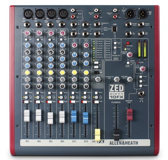 AH-ZED60-10FX 6 CHANNEL MIXER WITH USB AUDIO INTERFACE AND EFFECTS, 4 MIC/LINE CHANNELS, 3 STEREO CHANNELS